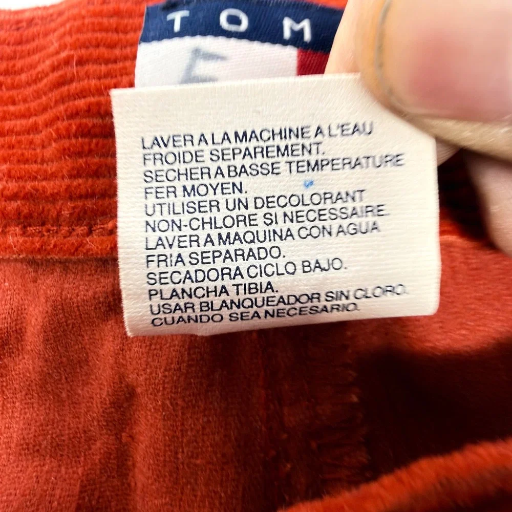 Tommy Hilfiger Vintage 90s Corduroy Pants Mens 38x30 Pleated Rust Orange Crest